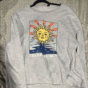 Gray Celestial Sun Graphic Sweatshirt
